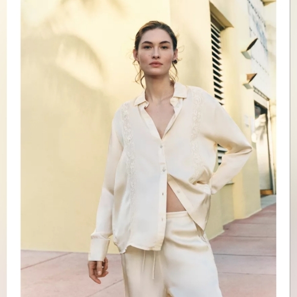 Zara Lace Satin Set Pants And Shirt Size Medium - Picture 2 of 8